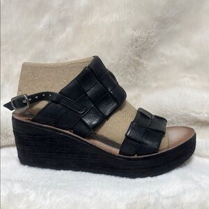 A.S.98 Black and Tan Wedge Sandals